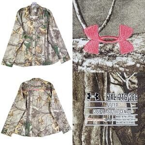 Under Armour Shirt Women’s Size 2XL Button Down Camouflage Fitted